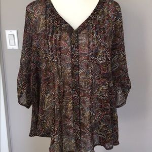 Torrid Floral Blouse Top Plus Size 0 Black Sheer